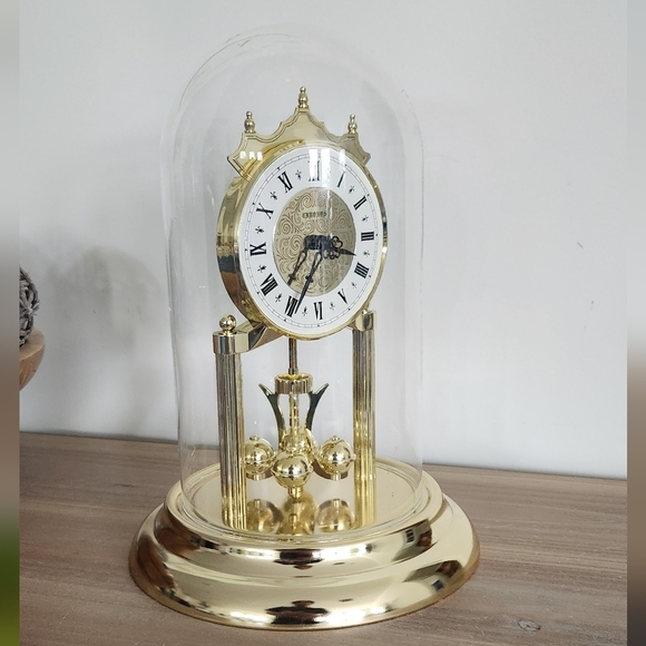 ⏰ Chronos Gold Glass Dome Anniversary Mantel Clock – Rotating Pendulum, Elegant - Picture 2 of 15